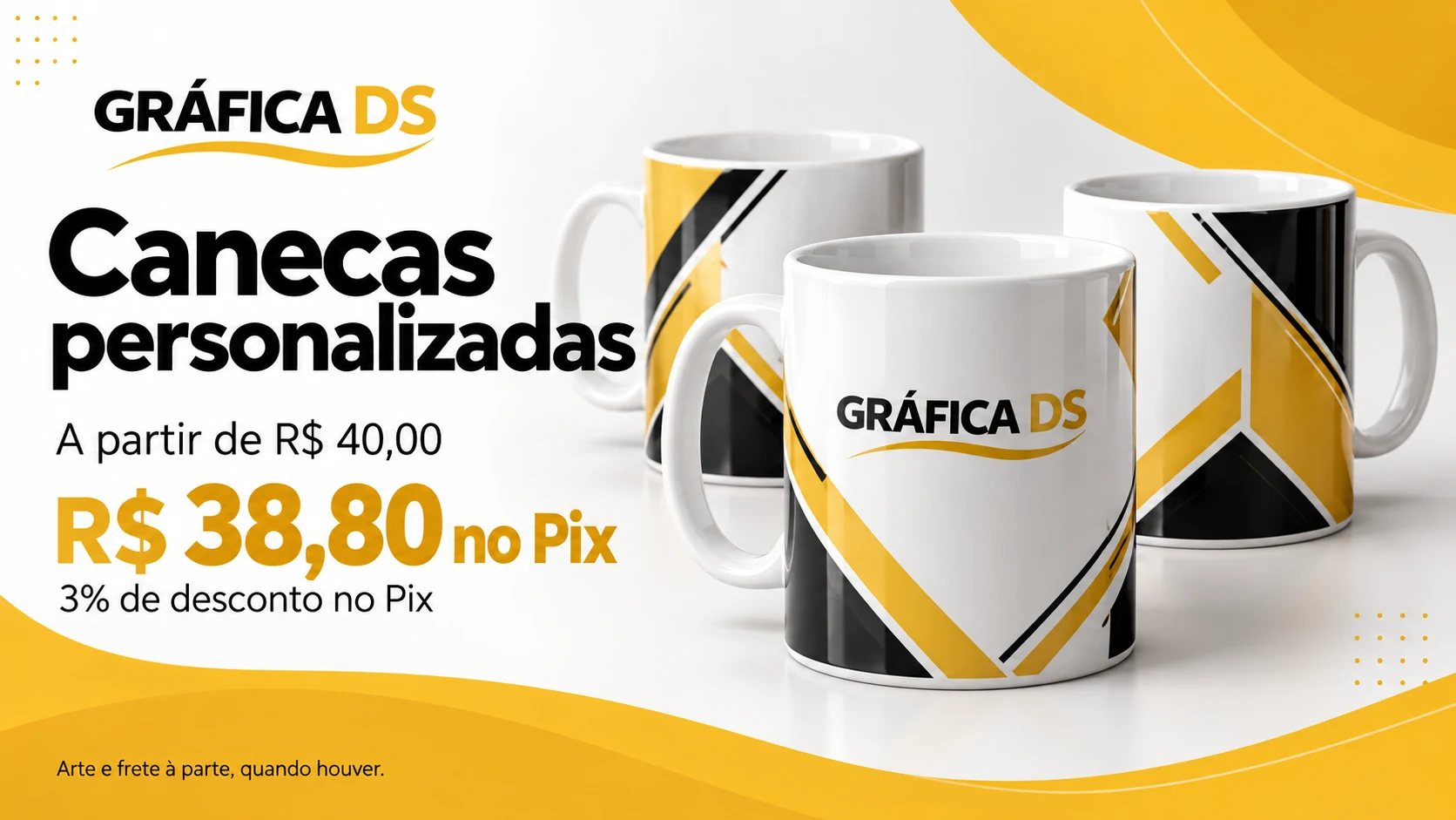 Canecas personalizadas: a partir de R$ 40,00, ou R$ 38,80 no Pix, com 3% de desconto. Arte e frete à parte, quando houver.